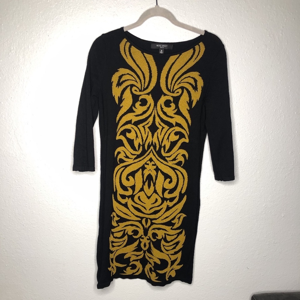 Nine West Dress 3/4 sleeve black/gold size Medium